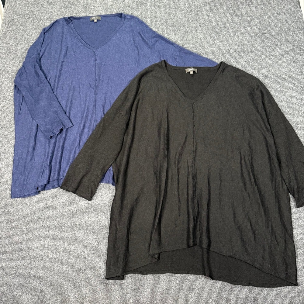 Pure Amici Lot of 2 100% Linen Sweaters Size 2 US L Black Navy Blue Oversized